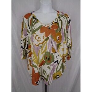 Rachel Zoe Linen Floral Top Plus Size 2X Tropical Lightweight